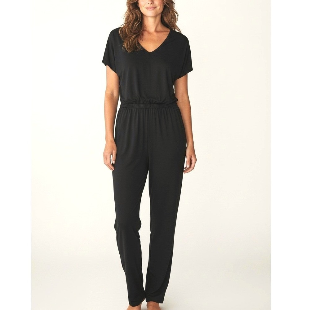 J.Crew Black Lyocell Linen Short Sleeve V-Neck Elastic Waist Jumpsuit XXS